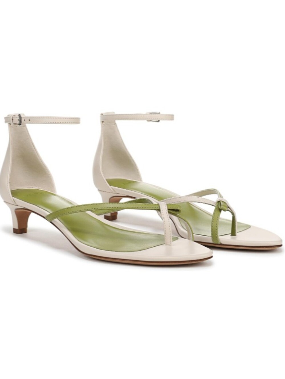 Vince Cream and Light Green Knot-Front Ankle-Strap Sandals